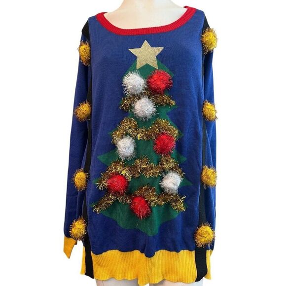 Tipsy Elves Womens XXL Ugly Christmas Balls Tree Suspenders Sweater  Party NWT - Picture 1 of 4